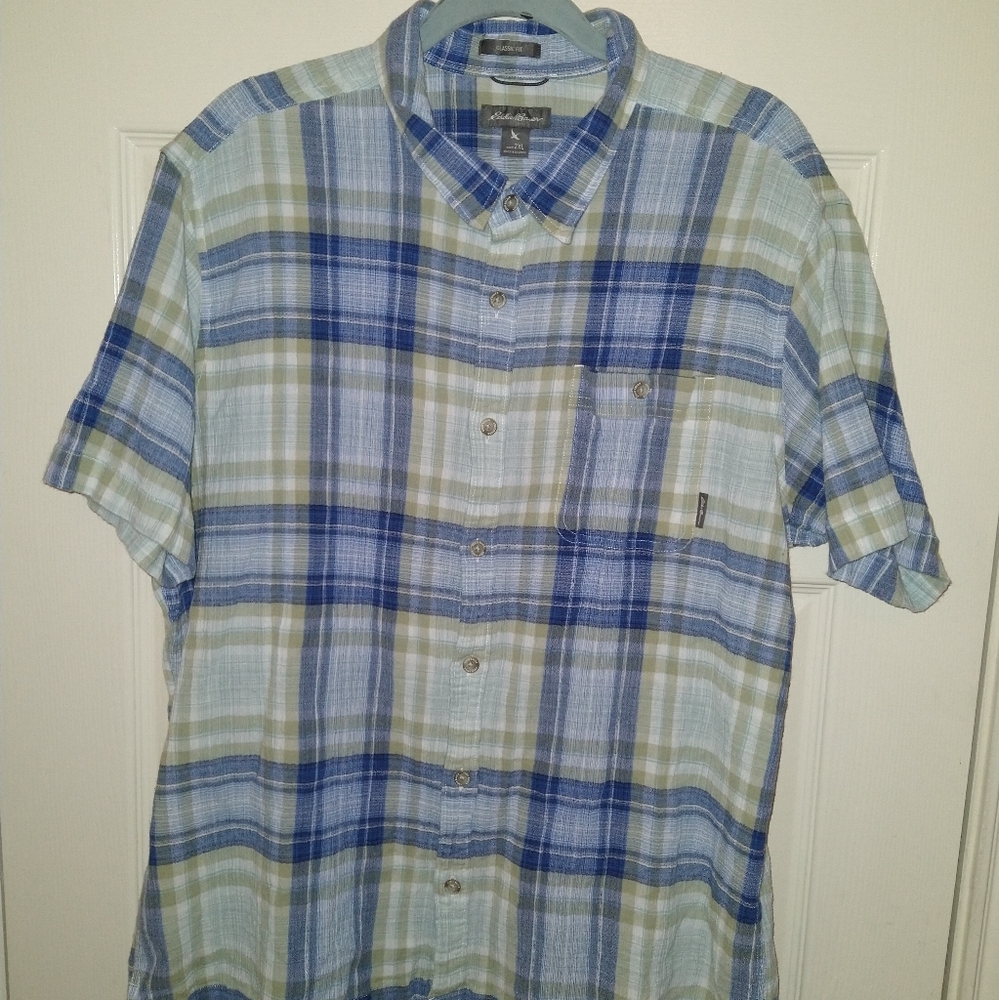 Eddie Bauer Classic Fit Plaid Cotton Short Sleeve Button Up Shirt Men's sz 2XL.